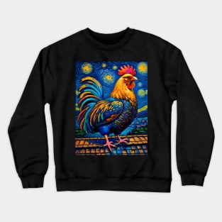 Rooster in starry night Crewneck Sweatshirt